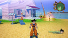 Gameplay scene from DRAGON BALL Z: Kakarot, featuring Goku outside Kame House, where Krillin and Master Roshi are available for interaction. Explore the DBZ universe—get your Steam CD Key at RushGame.co