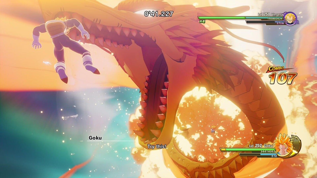 Screenshot from Dragon Ball Z: Kakarot on Xbox One, showing Vegeta facing a massive fiery dragon in an intense battle scene. Experience epic fights and RPG storytelling—buy your Dragon Ball Z: Kakarot CD key at RushGame.co today