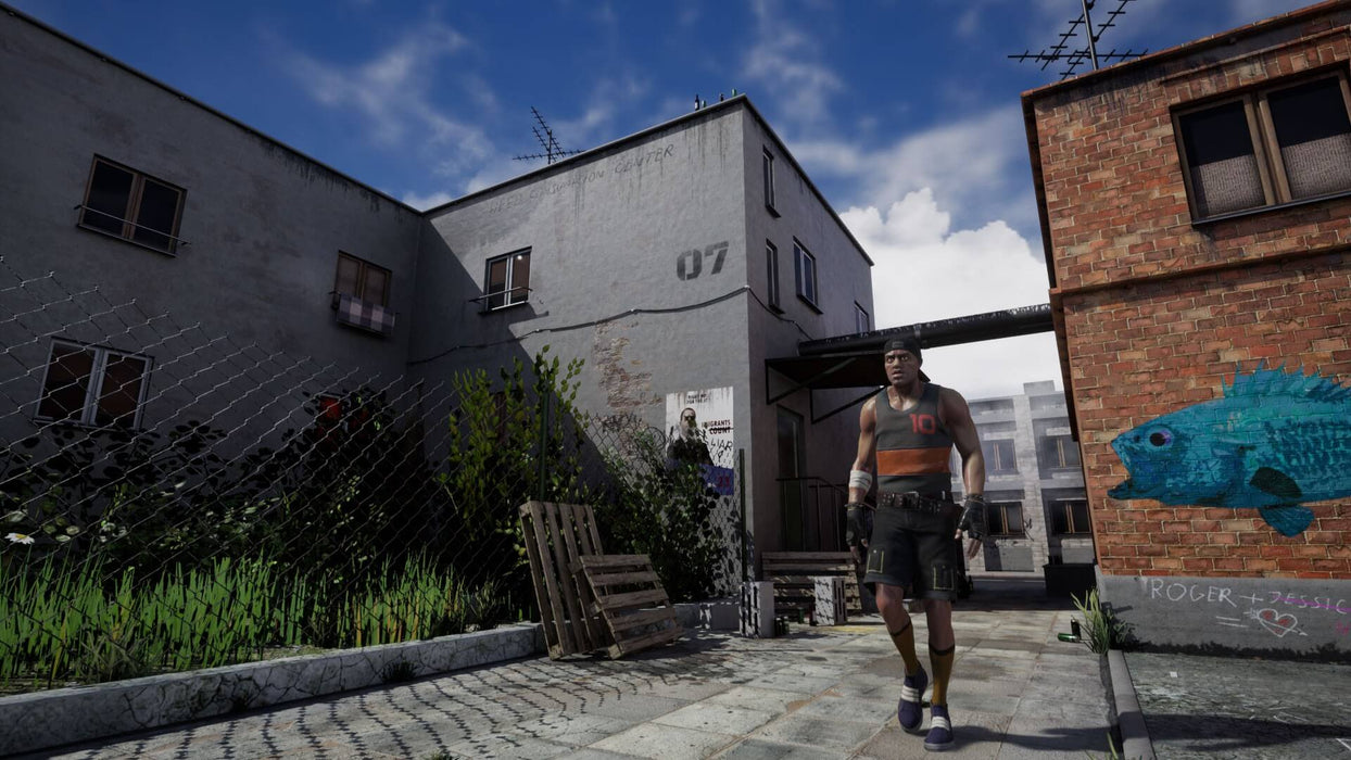 Gameplay screenshot - A character walks through a run-down neighborhood in Drug Dealer Simulator on PC Steam, featuring realistic urban environments and survival mechanics. Experience the underground world of crime. Purchase your digital key instantly at RushGame.co!