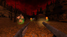 Game image - Intense action in DUSK on PC (Steam) featuring a dual-wield shotgun view in a cursed forest under a blood-red sky. Glowing enemies, eerie lighting, and retro horror aesthetics define this adrenaline-pumping shooter. Get your DUSK PC Steam key now at RushGame.co
