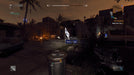 Gameplay screenshot - A tense nighttime scene in Dying Light: Definitive Edition, where a player wields a pistol in a dark, abandoned city street with burning cars and scattered debris. Experience heart-pounding zombie survival on Xbox One. Get your CD Key now at RushGame.co for instant digital delivery