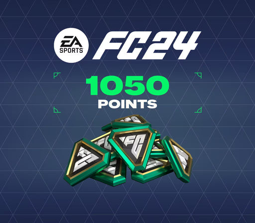 image for EA SPORTS FC 24 - 1050 FC Points, featuring a stack of green and gold FC tokens on a futuristic blue background. Use these points to unlock Ultimate Team packs, customization options, and more in EA FC 24. Get your PC EA Play CD Key now at RushGame.co for instant digital delivery