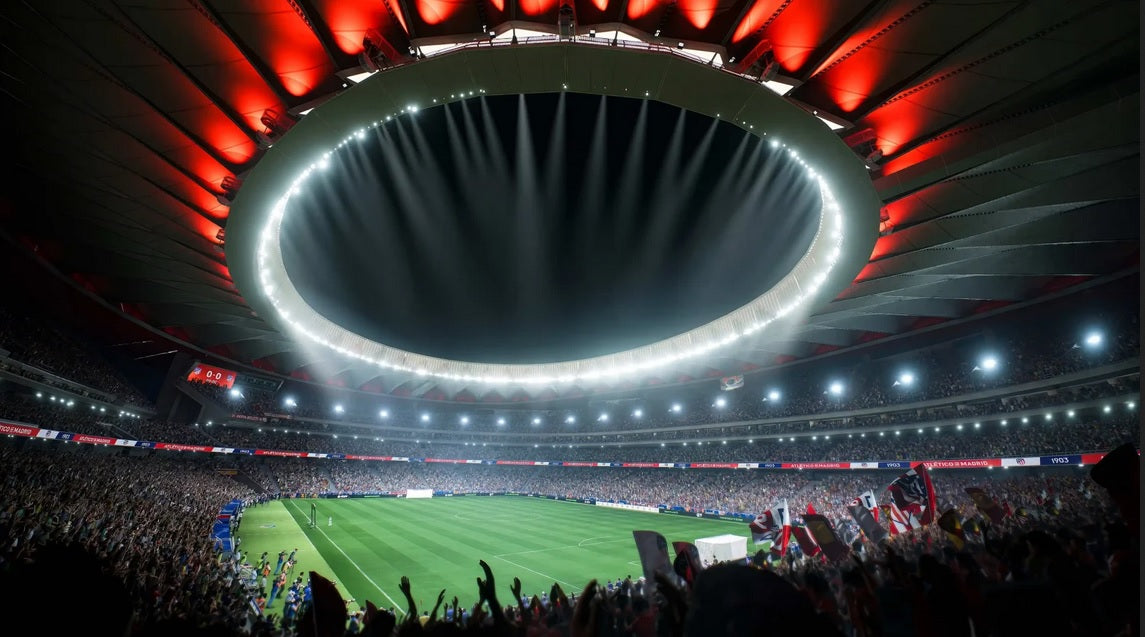 Game screenshot - Immersive stadium atmosphere in EA SPORTS FC 24 on Origin via EA Play, featuring a packed crowd and a dramatic lighting effect. The arena showcases realistic details, enhancing the game's football experience. Purchase your EA SPORTS FC 24 CD Key at RushGame.co for the ultimate digital football simulation