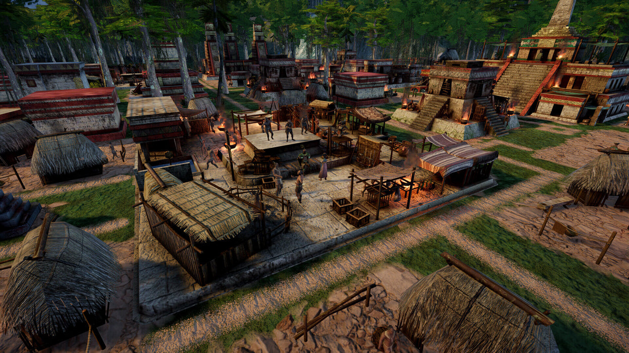 Gameplay screenshot - A bustling ancient marketplace in El Dorado: The Golden City Builder, featuring vibrant settlements. Buy your PC Steam key now at RushGame.co