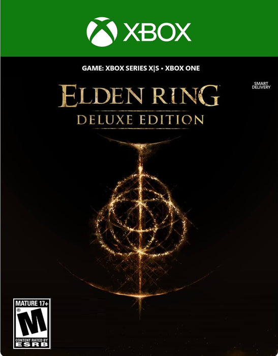 cover art for Elden Ring - Shadow of the Erdtree DLC for Default Title and Xbox Series X/S, featuring a menacing figure seated on a throne with a burning tree in the background. Buy your digital key instantly at RushGame.co
