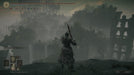 Gameplay screenshot - A lone warrior gazes over a misty landscape of ruins and floating castles in Elden Ring for PC Steam (RoW). The eerie atmosphere and breathtaking scale reflect the game’s immersive and challenging world. Start your journey now—get your Elden Ring CD Key at RushGame.co