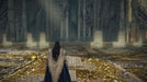 Gameplay screenshot - A lone figure in elegant, battle-worn robes stands before a grand, mystical throne room in Elden Ring: Shadow of the Erdtree Deluxe Edition for Default Title & Default Title. The golden-lit hall reflects the game’s rich lore and immersive world. Secure your Elden Ring DLC key now at RushGame.co!