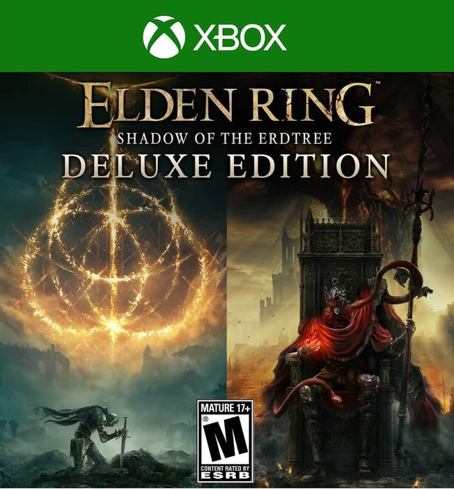 Cover art for Elden Ring: Shadow of the Erdtree Deluxe Edition on Default Title & Default Title, featuring the iconic Elden Ring rune and a dark, ominous throne. This expansion builds upon the legendary RPG, offering new challenges and lore. Get your Elden Ring DLC key instantly at RushGame.co