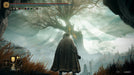 Gameplay screenshot - Majestic scene from Elden Ring: Shadow of the Erdtree DLC on Xbox, featuring a cloaked warrior gazing at a massive, glowing Erdtree under a stormy sky. Unlock the full adventure with an instant digital code from RushGame.co