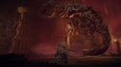Gameplay screenshot - In-game battle scene from Elden Ring: Shadow of the Erdtree DLC on Xbox, showcasing a lone warrior wielding dual katanas facing a monstrous, root-covered beast in a dark, eerie chamber. Get your game key instantly at RushGame.co
