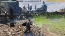 Gameplay screenshot - Enshrouded PC Steam combat gameplay as a warrior engages a monstrous foe spewing toxic green mist in a rugged battlefield. The action-packed scene showcases intense melee and magic-based combat. Buy your Enshrouded PC Steam digital key now at RushGame.co and battle through the shrouded lands