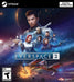 Cover art for EVERSPACE 2, featuring a diverse cast of characters in futuristic space armor and a starfighter soaring through an explosive battle. Experience fast-paced space combat and exploration. Buy your EVERSPACE 2 PC Steam CD Key now at RushGame.co for instant digital delivery