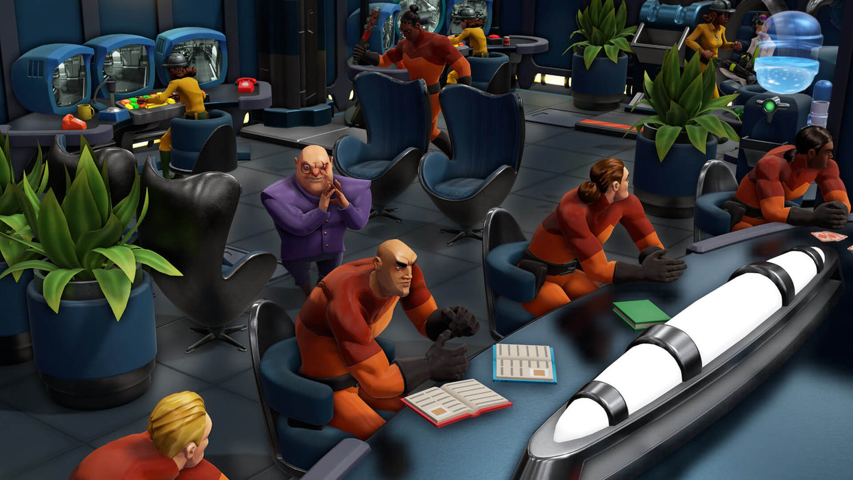 Gameplay screenshot - A high-tech control room in Evil Genius 2: World Domination on PC Steam, where minions and operatives strategize their next villainous move under the watchful eye of their mastermind. Buy your game key at RushGame.co