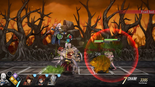 Gameplay screenshot from Fallen Legion: Revenants on Xbox, depicting a strategic battle against monstrous foes in a cursed forest. Master fast-paced combat and magical abilities—get your CD key instantly at RushGame.co