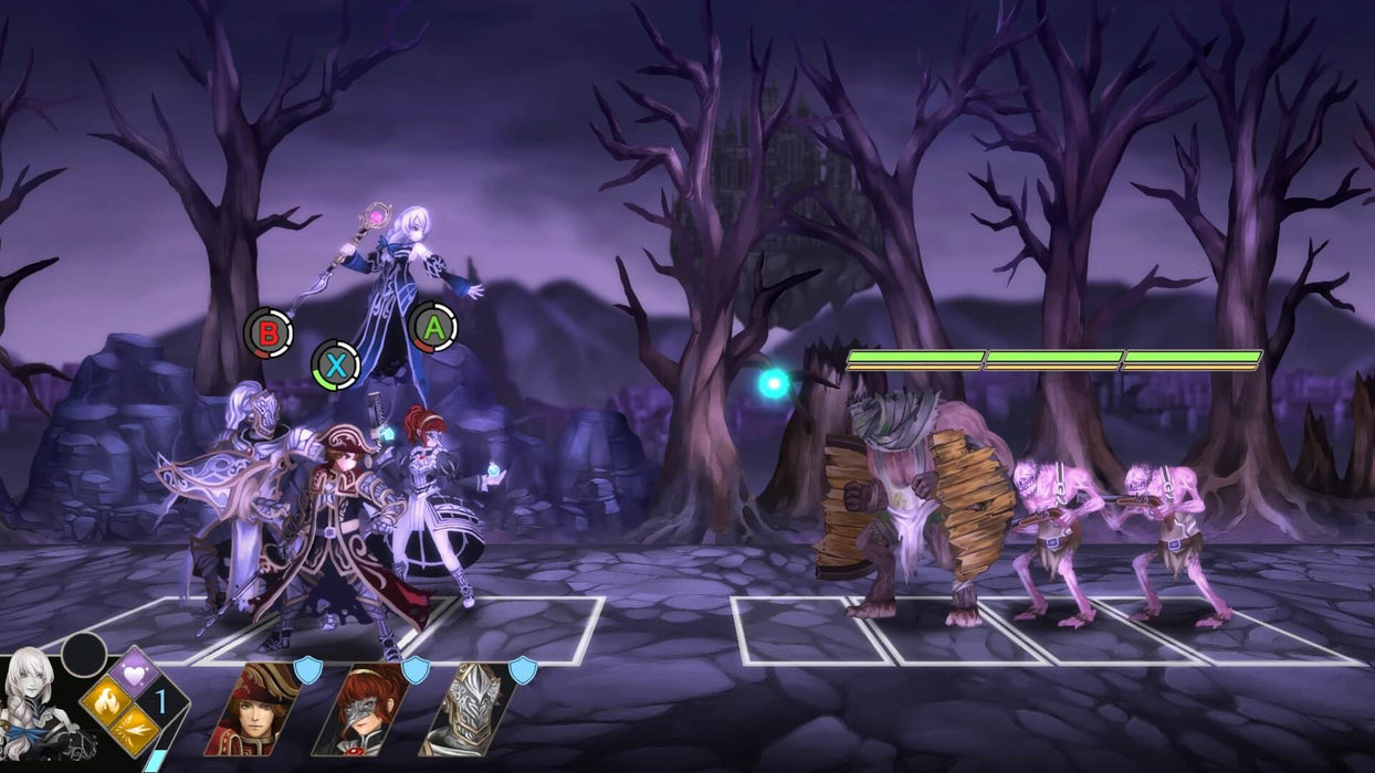 In-game battle from Fallen Legion: Revenants for Default Title and Default Title, showcasing a turn-based fight against powerful enemies in a moonlit battlefield. Buy the official digital key now at RushGame.co and lead your warriors to victory