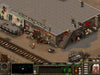 Gameplay screenshot - A turn-based tactical battle unfolds in Fallout Tactics, with armored soldiers engaging enemies on a rooftop covered in graffiti. Command your squad in strategic combat with Fallout Classic Collection PC Steam CD Key, available instantly at RushGame.co
