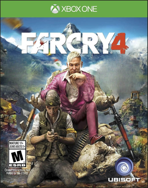 Official cover art of Far Cry 4 for Xbox One, featuring antagonist Pagan Min seated on a throne with a mountainous backdrop. Buy your Xbox One CD Key US now at RushGame.co and immerse yourself in the chaos of Kyrat