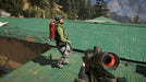 Gameplay screenshot - Action-packed Far Cry 5 Xbox One gameplay featuring a player aiming at an NPC standing on a rooftop with a fuel tank strapped to his back. Secure your digital CD Key US at RushGame.co and explore the chaos of Hope County