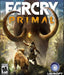 cover art for Far Cry Primal on PC (Ubisoft Connect), featuring a prehistoric warrior wielding a spear and torch, facing a massive woolly mammoth alongside a saber-toothed tiger. Get your digital activation key now at RushGame.co and survive the Stone Age 