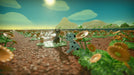 Farm Together gameplay - two dogs in a flower field – A peaceful scene from Farm Together featuring a black and white dalmatian and a brown dog sitting in a vast field of blooming orange flowers under a sunny sky. Get your Farm Together PC digital key at RushGame.co