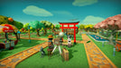 Farm Together gameplay - themed park with a red torii gate and horses – A beautifully designed farm in Farm Together, featuring a traditional red torii gate, two horses, koi ponds, fruit trees, and a hot dog stand, adding a unique decorative touch. Buy Farm Together for PC Steam now at RushGame.co