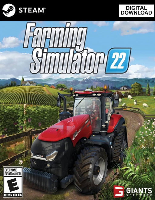 cover of Farming Simulator 22 for PC Steam, featuring a red Case IH tractor in a scenic countryside setting. Experience realistic farming simulation—buy your Steam CD Key instantly at RushGame.co