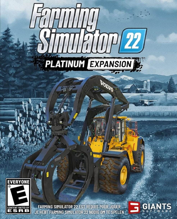 Cover of Farming Simulator 22 - Platinum Expansion DLC for PC Steam, featuring a Volvo L200H high-lift loader in a detailed logging environment. Expand your farming experience with this exciting DLC—buy your Steam CD Key instantly at RushGame.co