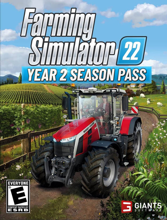 cover of Farming Simulator 22 - Year 2 Season Pass DLC for PC Steam, featuring a red Massey Ferguson tractor in a scenic farming environment. Expand your farming experience with new content—buy your Steam CD Key instantly at RushGame.co