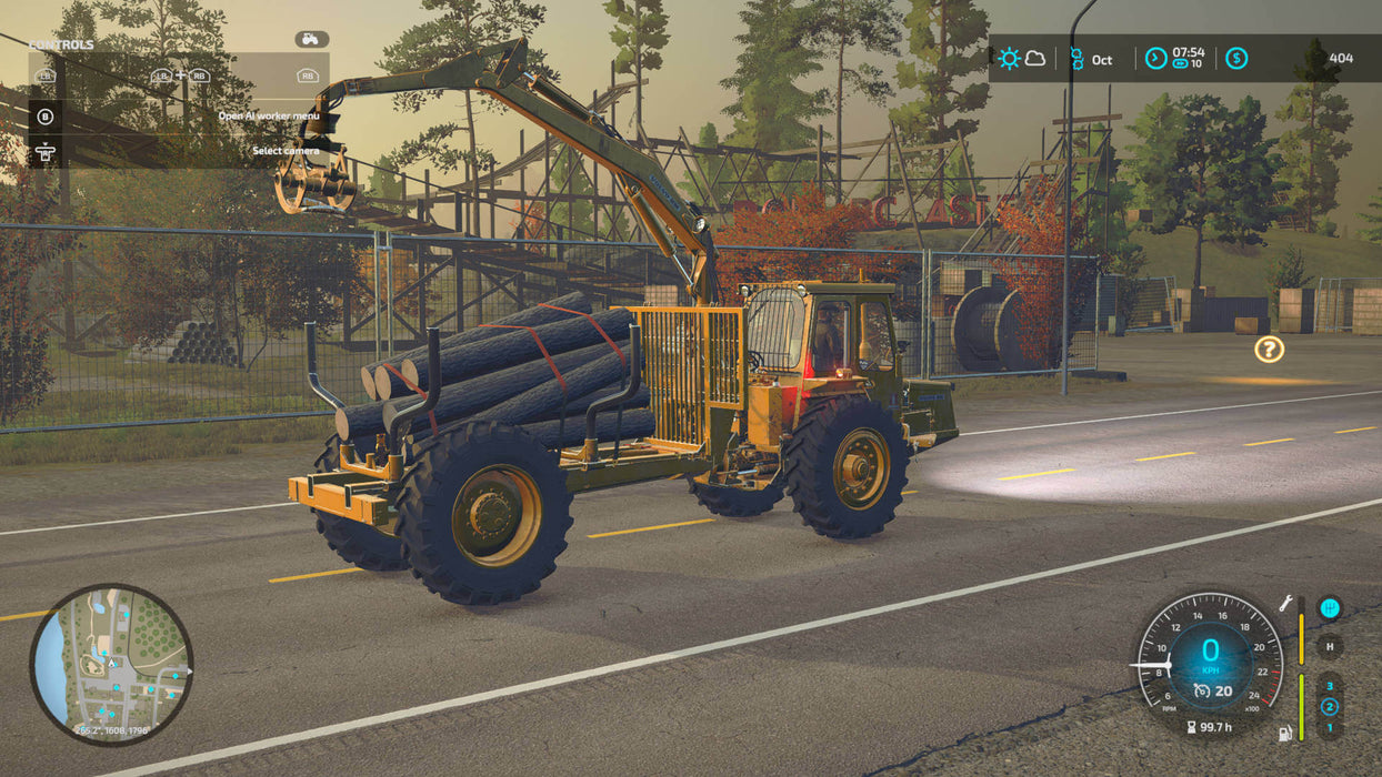 Gameplay screen - Logging Vehicle Transporting Timber
A logging truck carrying freshly cut logs in Farming Simulator 22 - Year 2 Season Pass DLC for PC Steam. The game expands logging operations with new forestry vehicles. Buy your Steam CD Key at RushGame.co and start your timber business