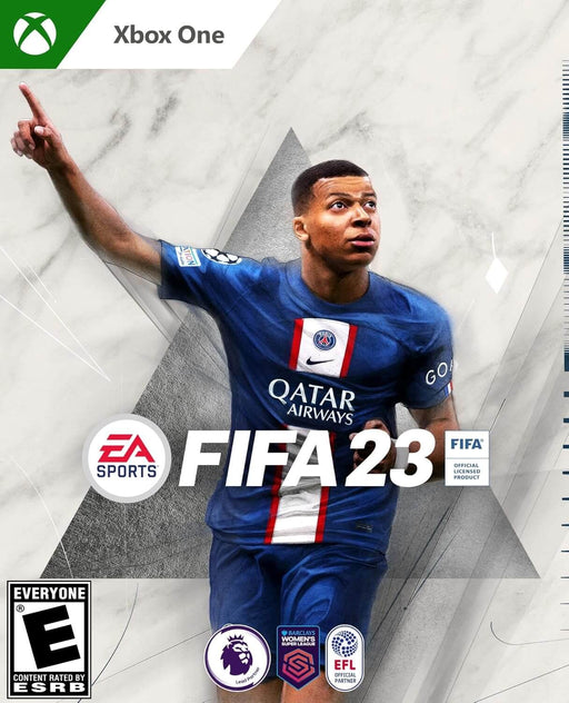 FIFA 23 Xbox One cover art featuring Kylian Mbappé
"Official cover art of FIFA 23 for Xbox One, featuring Kylian Mbappé in a dynamic pose. Experience enhanced gameplay, realistic physics, and thrilling football action. Get your FIFA 23 Xbox One CD Key instantly at RushGame.co.