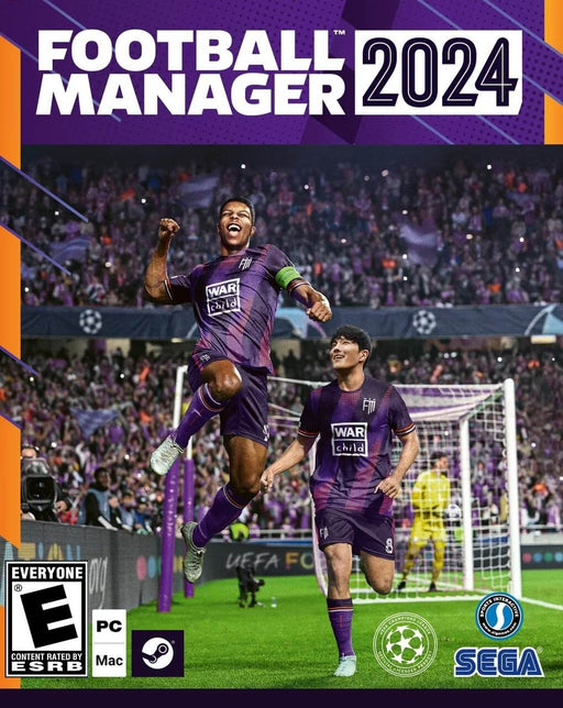 Official cover art of Football Manager 2024 PC Steam edition, featuring footballers celebrating passionately in front of cheering fans. Activate your Football Manager 2024 Steam CD Key instantly at RushGame.co and start your managerial journey