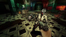 Forgive Me Father 2 PC gameplay depicting an intense encounter with a grotesque zombie holding its severed head, set in a dark, atmospheric hallway. Get your Steam activation code instantly at RushGame.co