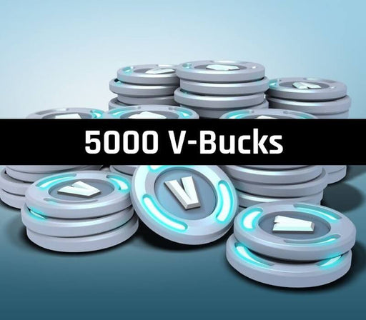 image of Fortnite 5000 V-Bucks for Epic Games, featuring a stack of glowing blue virtual currency coins used to purchase skins, emotes, and battle passes in Fortnite. Get your Fortnite 5000 V-Bucks CD Key now at RushGame.co and unlock premium in-game content