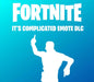 Promotional image for the Fortnite It’s Complicated Emote DLC, featuring a white silhouette of a dancing character on a blue gradient background. This dynamic in-game emote is available as a digital CD key for Fortnite on Epic Games. Get your emote instantly at RushGame.co