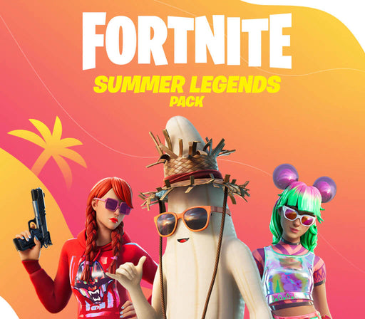 cover art for Fortnite - Summer Legends Pack on Xbox One and Xbox Series X|S, featuring fun, summer-themed character skins, including Unpeely, a tropical banana warrior, and stylishly dressed fighters in vibrant beachwear. Get your Fortnite - Summer Legends Pack Xbox CD Key (US) now at RushGame.co and enjoy exclusive summer skins