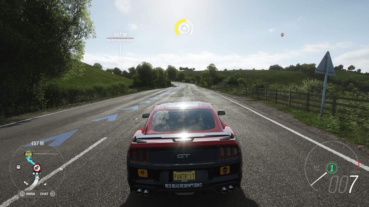Gameplay screenshot - A red Ford Mustang GT drives through the scenic countryside in Forza Horizon 4 Standard Edition. Explore open-world landscapes and thrilling road trips. Buy your Xbox One or Windows 10 CD key now at RushGame.co