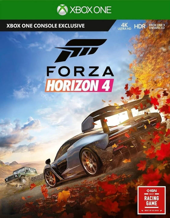 Official cover art for Forza Horizon 4 Standard Edition on Xbox One and Windows 10. Experience the thrill of open-world racing with dynamic seasons. Get your digital game key now at RushGame.co