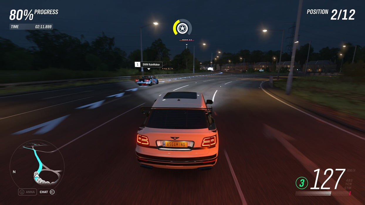 Gameplay image Bentley Bentayga in a nighttime highway race):
"A Bentley Bentayga racing at night in Forza Horizon 4 Standard Edition, competing for first place. Experience intense driving challenges and open-world exploration. Get your digital game key at RushGame.co