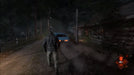 Gameplay screenshot - Friday the 13th: The Game action scene with Jason Voorhees chasing a blue car down a dark road. Players must escape or outsmart Jason in this multiplayer horror game. Purchase your Friday the 13th: The Game Xbox One key at RushGame.co