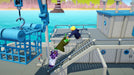 Gang Beasts Xbox One gameplay screenshot on a boat stage, where characters battle on stairs near a crane and the open sea. Experience the wacky physics-based combat by purchasing your CD Key at RushGame.co!