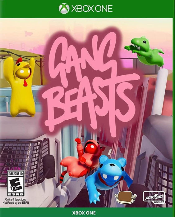 Official cover art for Gang Beasts on Xbox One, featuring goofy, jelly-like characters fighting in various hilarious settings. Get your Xbox One digital game key instantly at RushGame.co