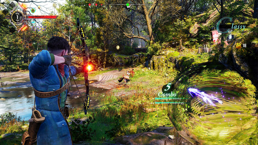Robin Hood takes aim with a glowing magic arrow in Gangs of Sherwood on PC Steam, showcasing thrilling ranged combat in a lush forest setting. Get your CD Key instantly at RushGame.co and unleash your skills