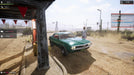 A green muscle car parked at a dusty gas station in Gas Station Simulator, with a customer waiting for fuel service. The desert environment and retro aesthetic enhance the simulation experience. Get your Gas Station Simulator PC Steam CD Key now at RushGame.co and start your own gas station business