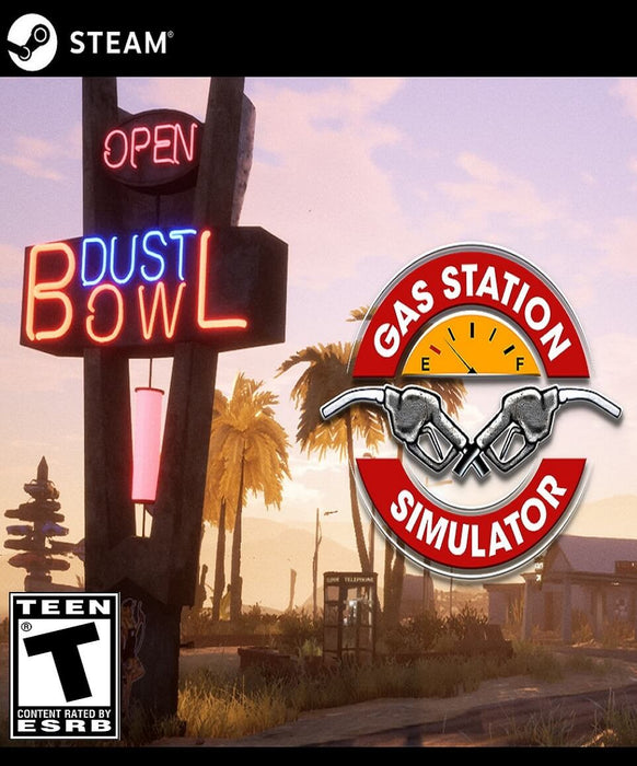 The cover artwork of Gas Station Simulator PC Steam game, where players take on the challenge of running a gas station in the desert. Purchase your PC Steam digital key now at RushGame.co