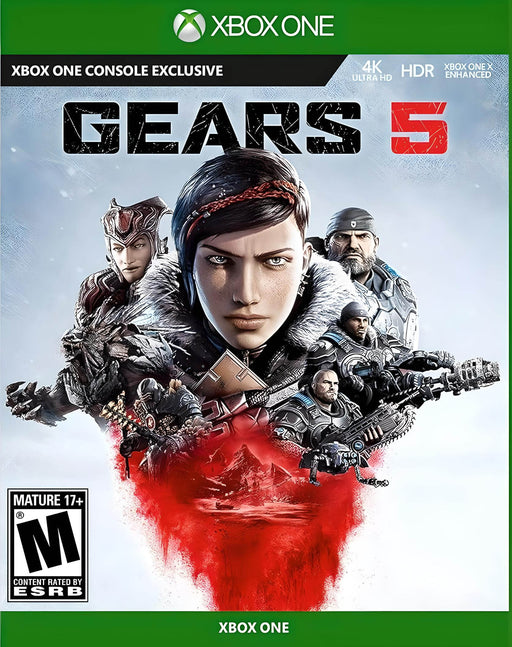 Official cover art for Gears 5 on Xbox One and Xbox Series X/S, featuring protagonist Kait Diaz with intense artwork of allies and enemies in the background. Experience the thrilling third-person shooter—buy your Gears 5 Xbox One and Series X/S CD Key now at RushGame.co