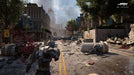 Gears of War 4 gameplay screenshot showcasing a chaotic battle in a destroyed city street, with a soldier engaging Swarm enemies in brutal combat. Get your Gears of War 4 Xbox CD Key at RushGame.co and join the fight