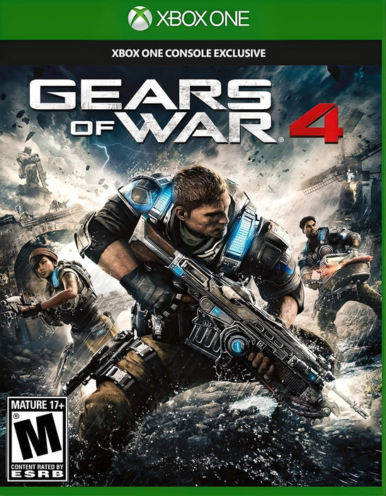 Official cover art for Gears of War 4 on Xbox One and Xbox Series, featuring JD Fenix and his squad in intense battle action against the Swarm. Experience high-intensity third-person shooter combat—buy your Gears of War 4 Xbox CD Key US at RushGame.co