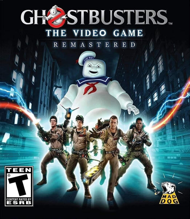 Cover art for Ghostbusters: The Video Game Remastered on PC Steam, featuring the iconic team of Ghostbusters wielding proton packs, with the Stay Puft Marshmallow Man looming behind them. Relive the ghost-hunting adventure—get your PC CD Key now at RushGame.co