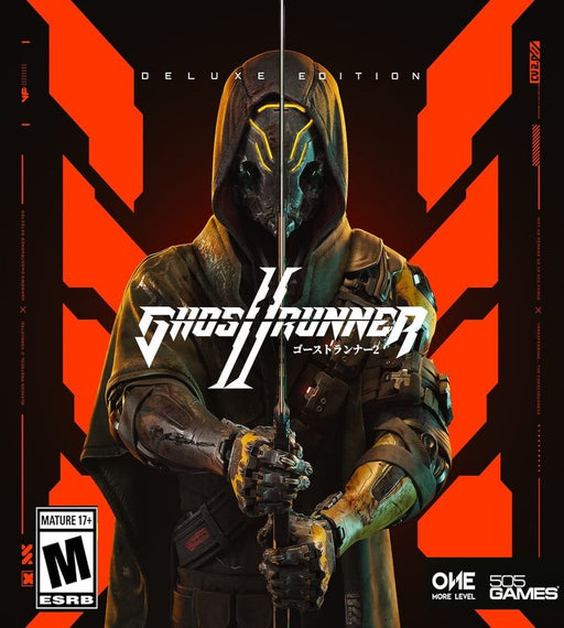 Cover art for Ghostrunner 2 Deluxe Edition on PC Steam, featuring the masked cyber-ninja protagonist wielding a katana against a futuristic red and black background. Get your Ghostrunner 2 PC CD Key now at RushGame.co and dive into intense cyberpunk action
