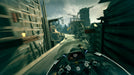 Gameplay screenshot - High-speed motorcycle chase through a ruined cyberpunk city in Ghostrunner 2 on PS5, with the player accelerating down a futuristic highway at breakneck speed. Experience adrenaline-fueled parkour and combat—get your PS5 CD Key (NA) now at RushGame.co!